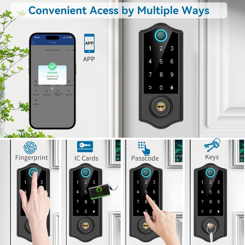 Harfo Fingerprint Smart Door Locks for Front Door with Handle Set  App Control  Keyless Entry Door Lock Keypad Deadbolt  Bluetooth Digital Electronic Touchscreen  Easy Install  Auto Lock  Black - Image 2